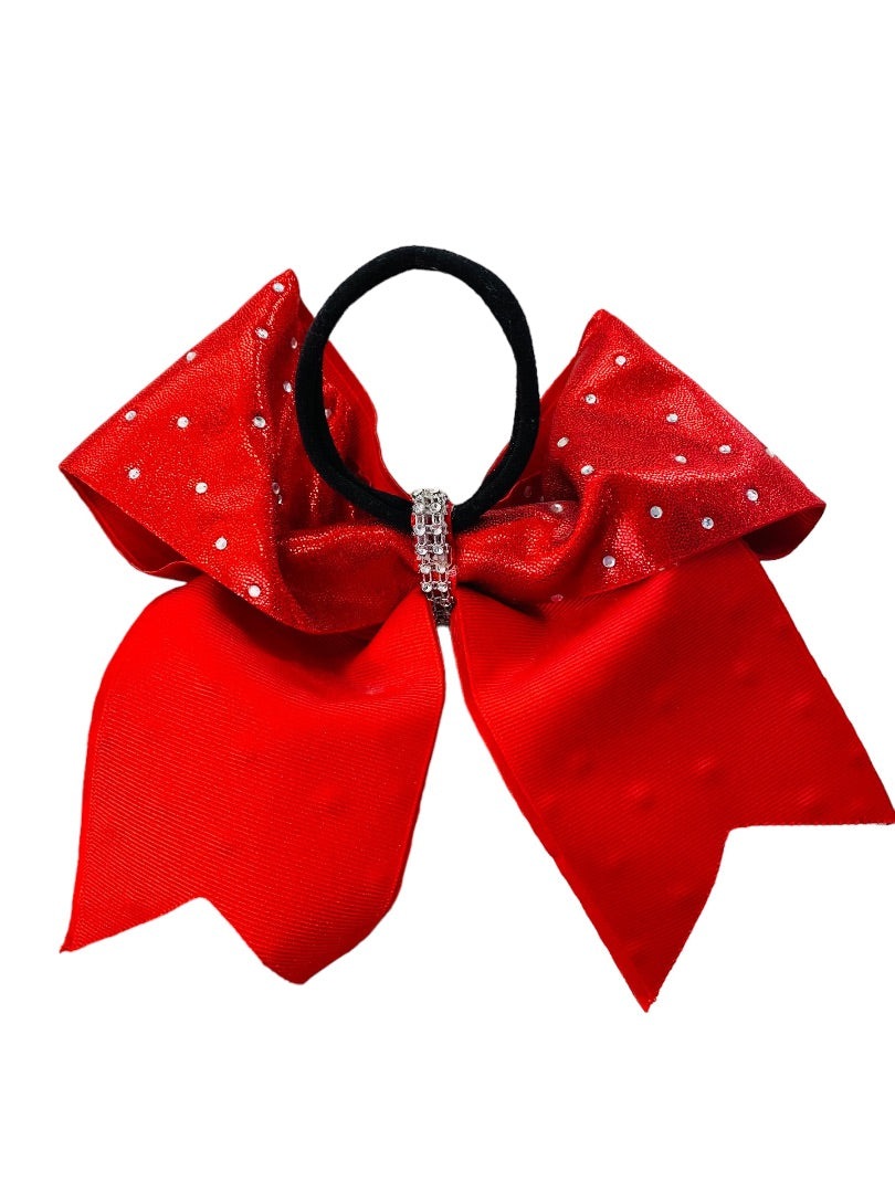 Girls Oversize Hair Bow 8" Elastic Ponytail Holder Red  Bejeweled