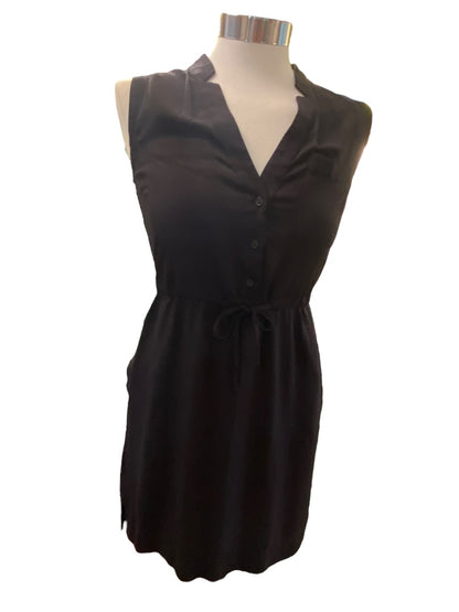 XS LOFT Black Lightweight Summer Dress V-Neck Sleeveless Rayon Black Pockets