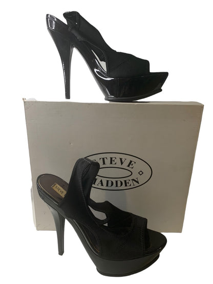 Size 9 Steve Madden Black Fabric Patent Platform Heels "Reina"