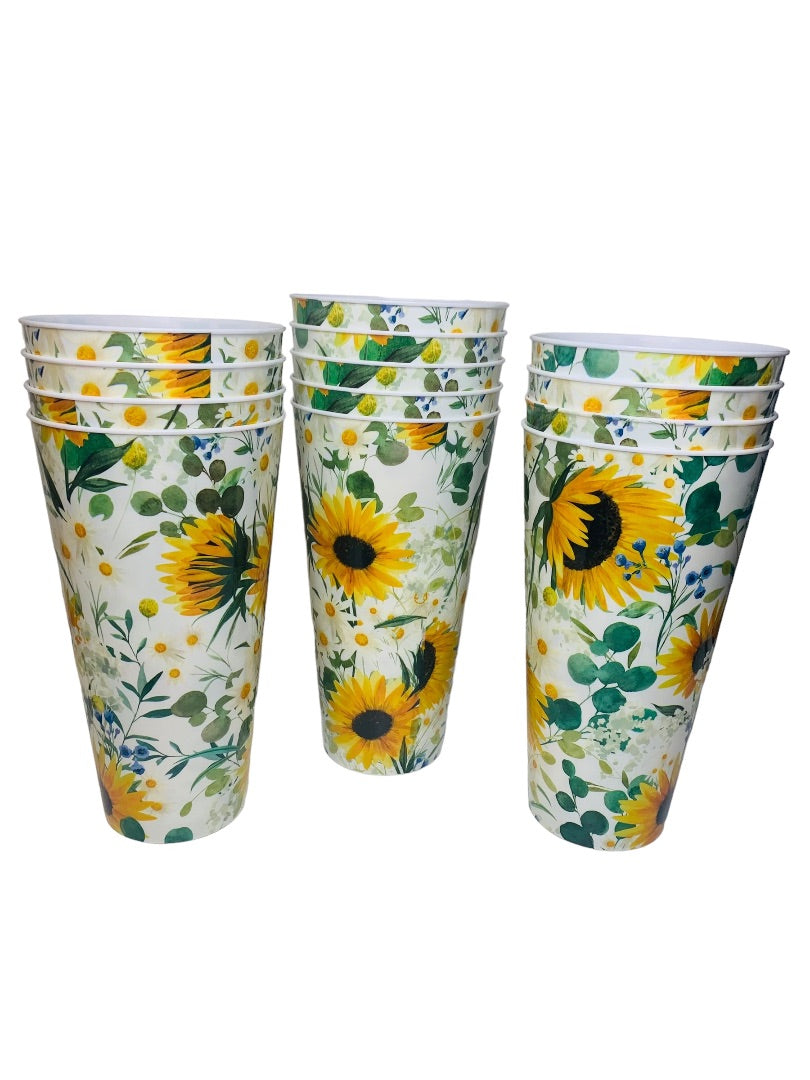 Set of 13 The Spring Shop 32 Ounce Plastic Tumbers Drinkware Sunflower Theme New