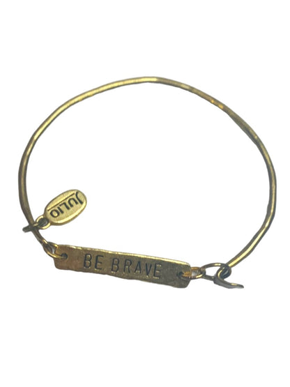 Julio Goldtone Bangle Bracelet "Be Brave" 2.5" Diameter Hook Closure