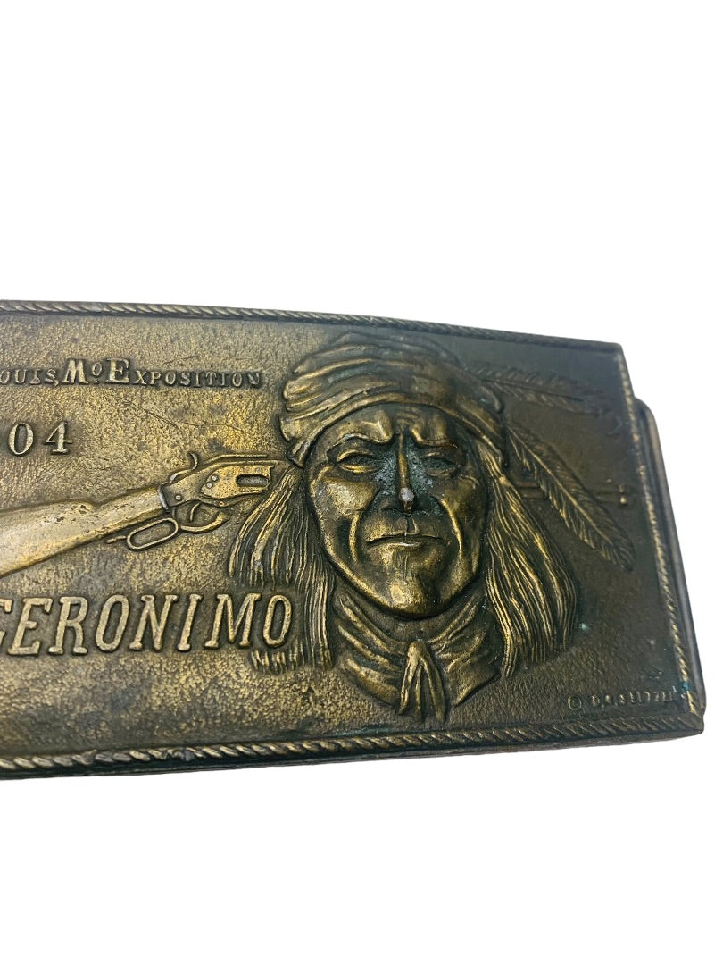 Tiffany Studio Geronimo Native American Belt Buckle 1904 St Louis Exposition Seltzer Brass