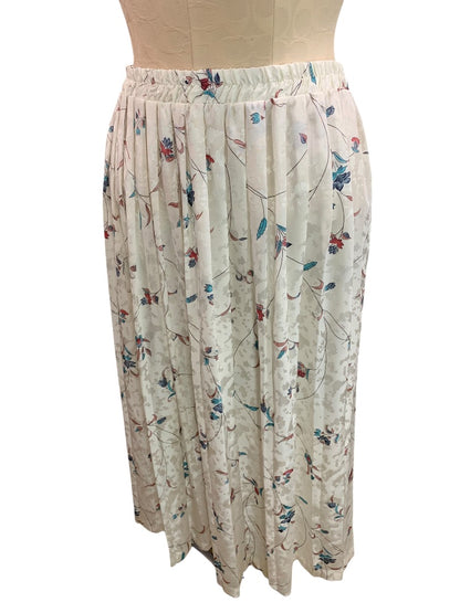 Medium Andrea Gayle Ivory Vine Pattern Skirt Pull on Silky 1980s Vintage Midi