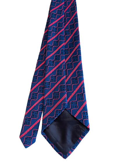 Vintage 1970s Mens Necktie Tie Navy Blue Red Texturized  100% Polyester 55" Length