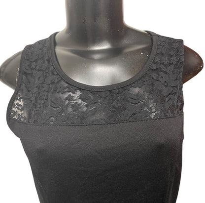 Large Ambiance Apparel Junior Womens Peplum Sleeveless Lace Yoke Top