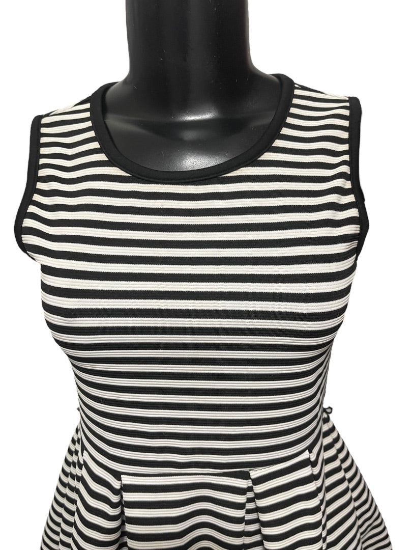 Size 12 Beautees Girls Black White Stripe Fit and Flare Dress Sleeveless