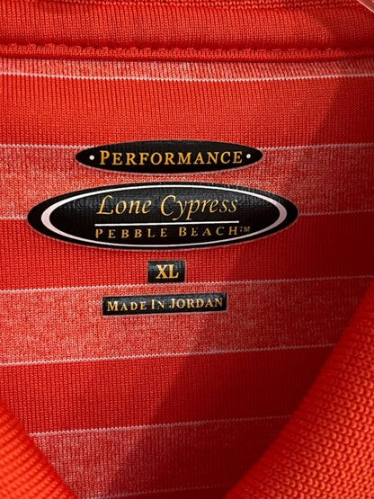 XL Lone Cypress Mens Pebble Beach Striped Performance Golf Shirt Orange Stripe