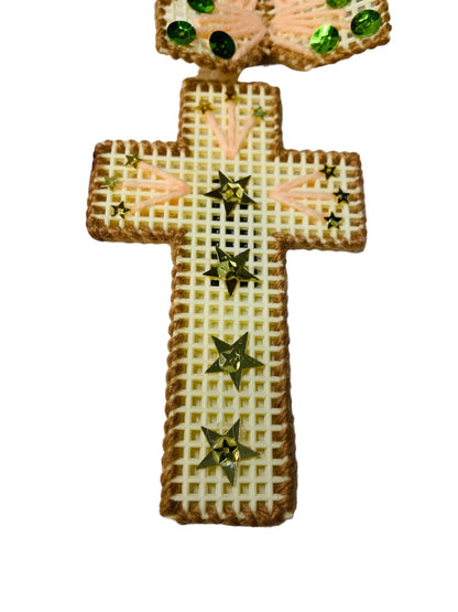 Handmade Vintage 1980s Plastic Cross Stitch Magnets Butterfly Cross Basket Sequin