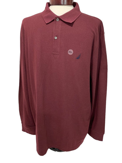 XXL Nautica Long Sleeve Midweight Polo Shirt Mens New Burgundy