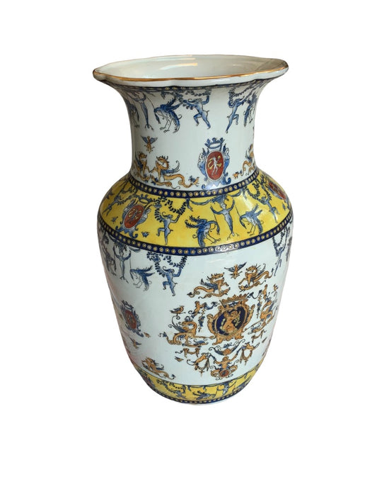 Decorative 14"h Chinese Ceramic Vase Replica of French Design Gold Trim 7.5" Diameter