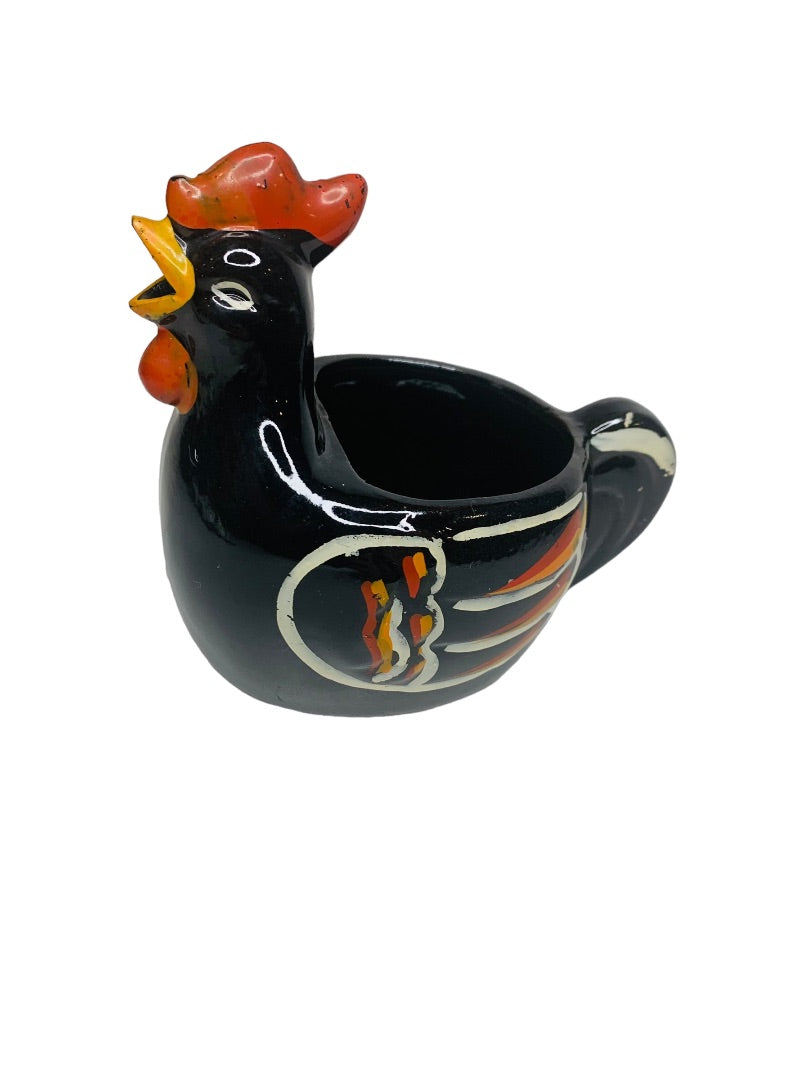 MidCentury Empress Japan Redware Rooster Creamer Sugar Set Black Pottery