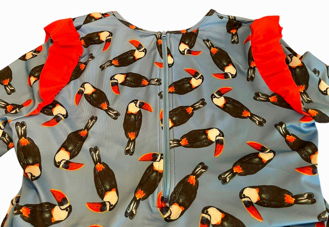 3XL Girls Youth Oasis One Piece Swimsuit Long Sleeve Toucan Bird New