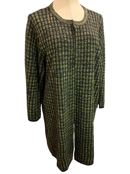 2X Nipon Boutique Womens Long Sweater Jacket Wool Blend Checked Knit Metallic