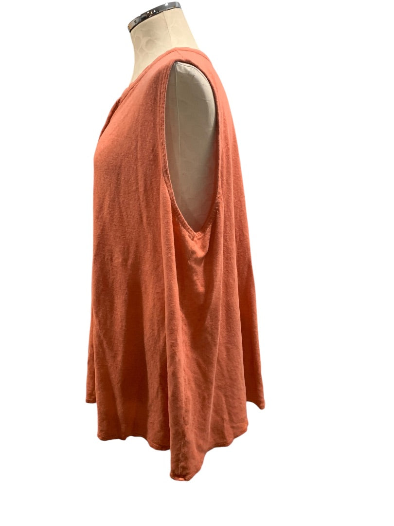 3X Ryllace Womens Soft Orange 100% Organic Linen Sleeveless V-Neck Tunic Top