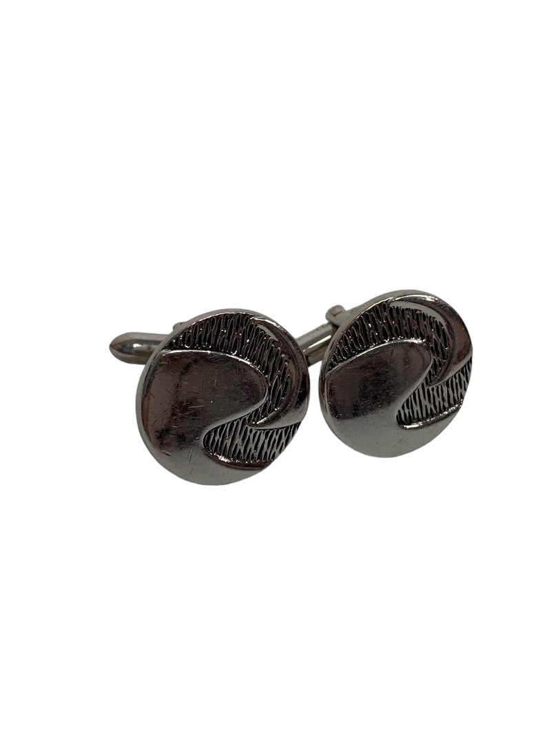 Vintage 1960s Signed Swank Cufflinks Bullet Back Round Swirl Design Silvertone