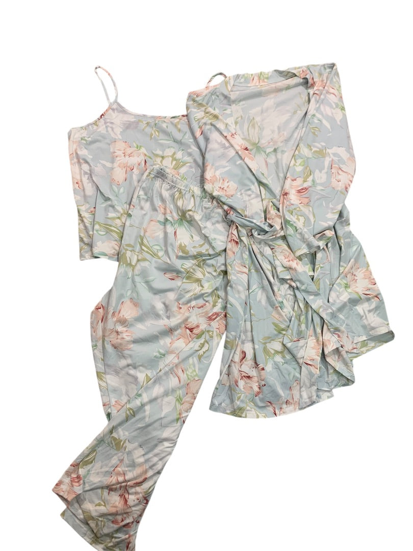 Size 4XL Womens 3 Piece Lounge Pajama Set Pastel Soft Floral Robe Cami Pants