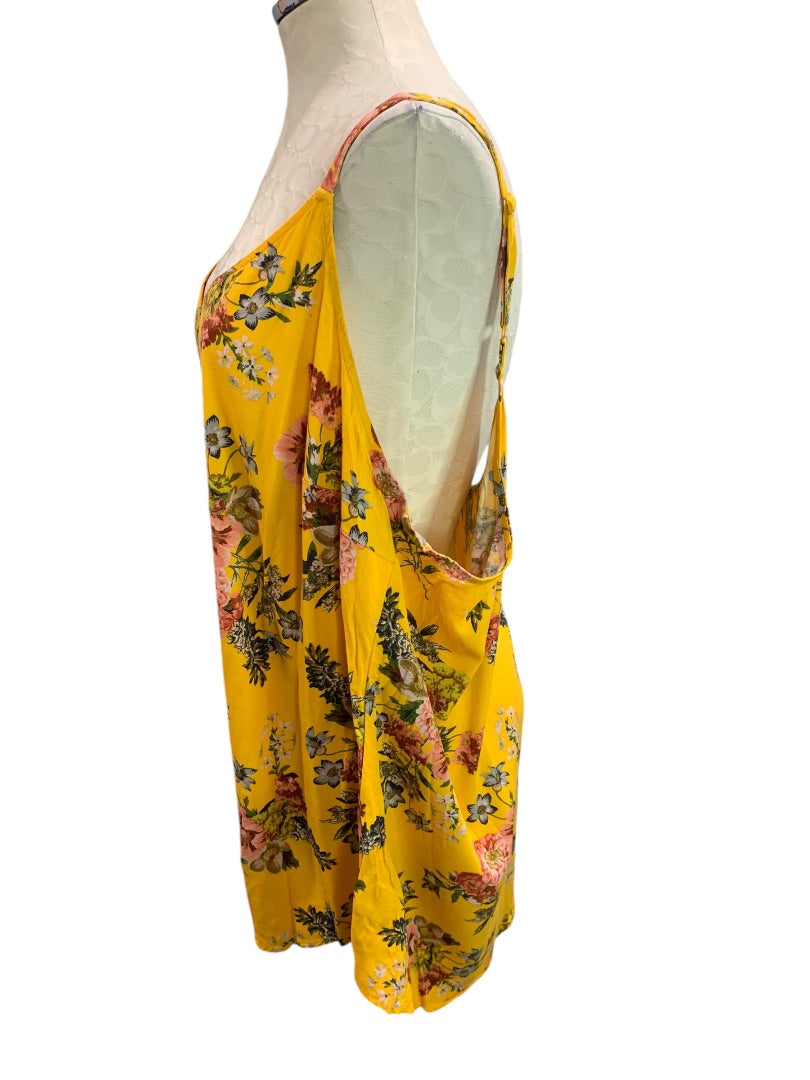 3X Torrid Womens Plus Size Yellow Cami Tank Floral Stretch Rayon Adjustable Straps