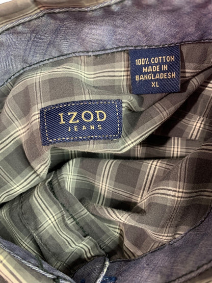 XL Izod Jeans Mens Casual Black White Plaid Button Up Shirt Long Sleeve