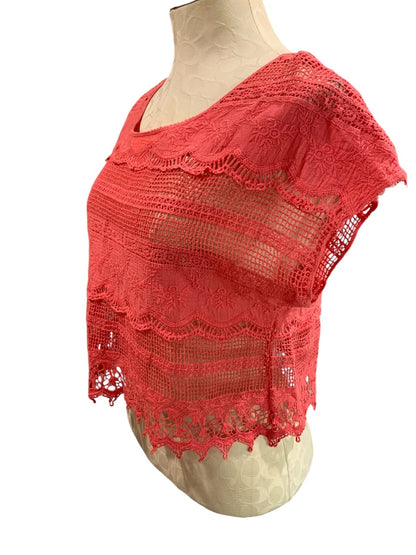 XS Love Marks Urban Outfitters Womens Hot Pink Lace Boho Sheer Top Shirt