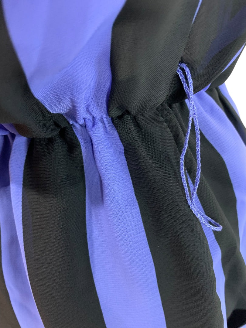 Size 6 Blake Elizabeth Purple Black Stripe Vintage 1980s Dress Pockets Pleated Hem