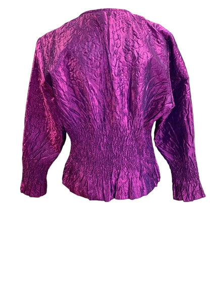 Medium Womens Purple Crinkle Satin Stretch Full Zip Jacket Y2K