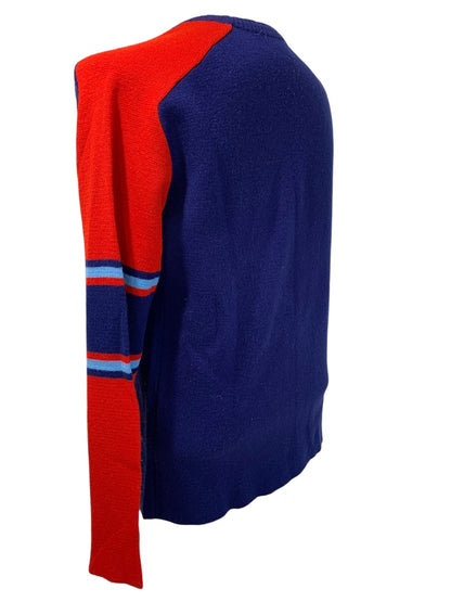 Large KP Sweater Mens Blue Red Vintage 1970s Sweater Pullover Crewneck