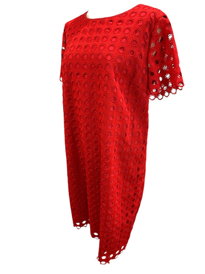 Size 16 Talbots Red Circle Eyelet Overlay Short Sleeve Dress