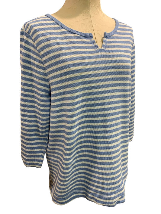 XL T by Talbots Womens Striped Cornflower Blue White Pullover Casual Sweater