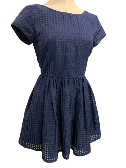 Small Forever 21 Navy Blue Fit and Flare Dress Checked Adorable