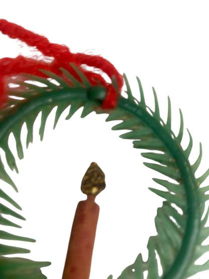 Vintage Kitschy Plastic Candle Wreath Ornament 2.5 Inch Christmas