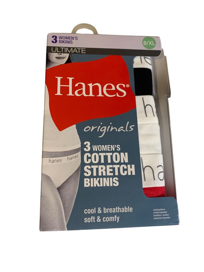 Size 8 (XL) Hanes Originals Womens Cotton Stretch Bikini 3 Pack