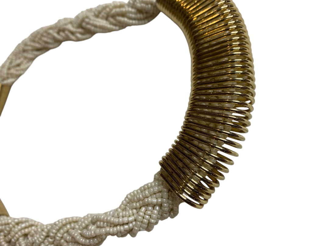 Vintage Goldtone White Seed Bead Statement Necklace 18-22 Inch