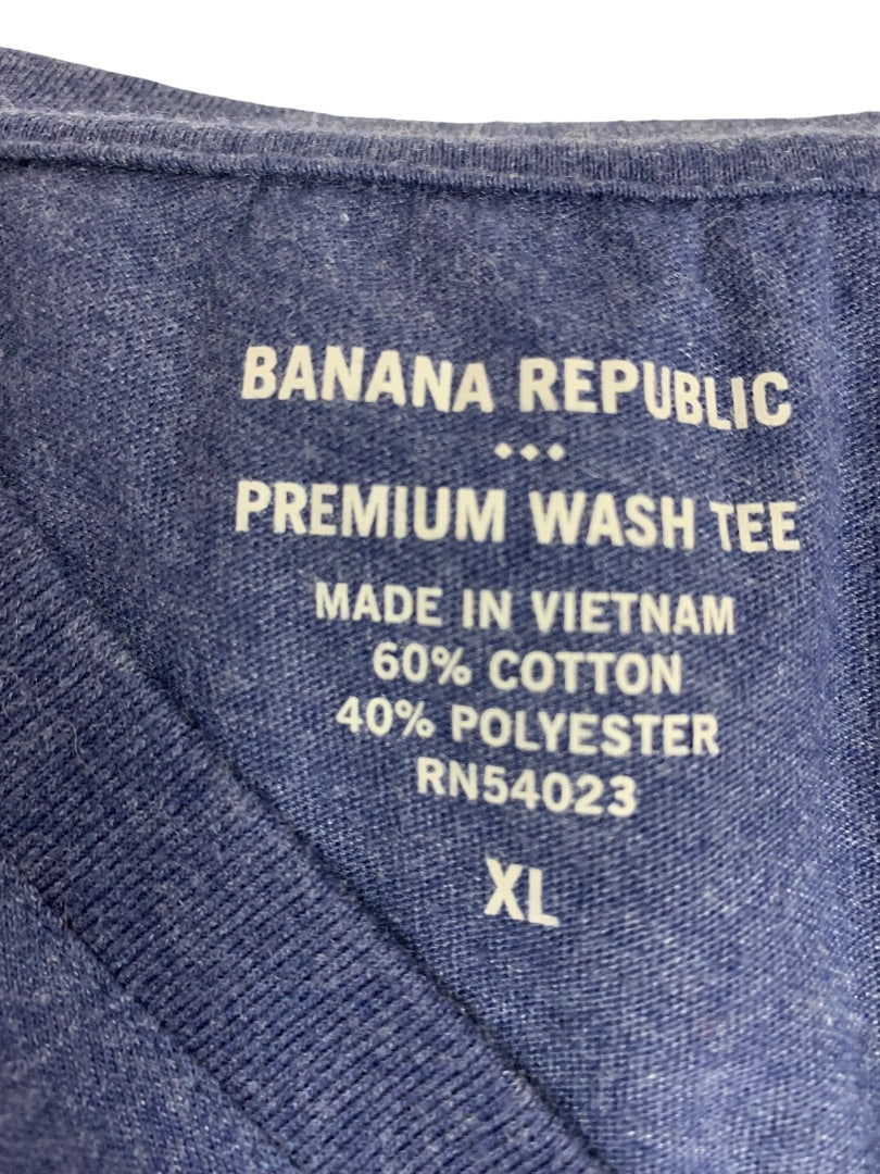 XL Banana Republic Mens Tshirt Premium Wash Heathered Blue V-Neck