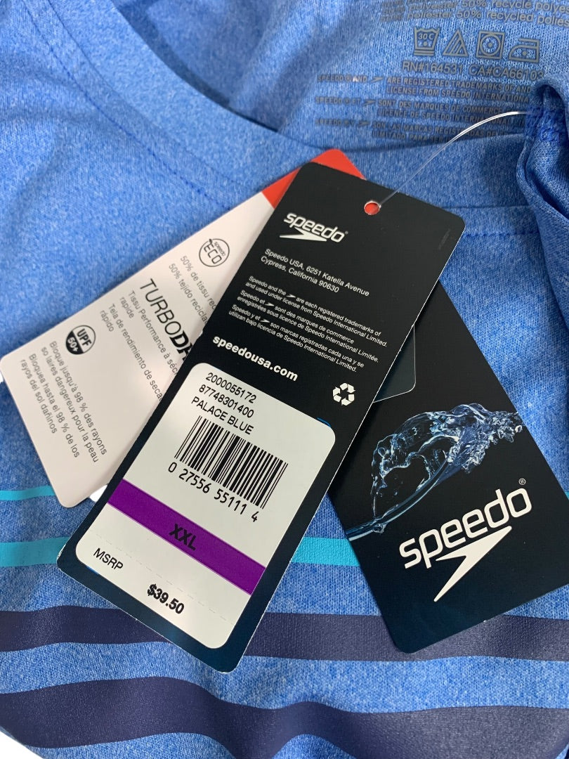 XXL Speedo Mens New Swim Shirt Short Sleeve Palace Blue UPF 50+