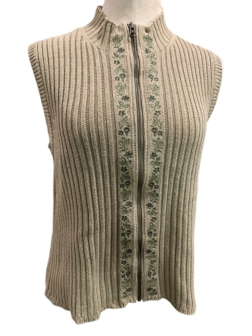 Medium Woolrich Womens Tan Khaki Full Zip Sweater Vest Cotton Blend