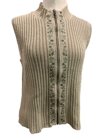 Medium Woolrich Womens Tan Khaki Full Zip Sweater Vest Cotton Blend