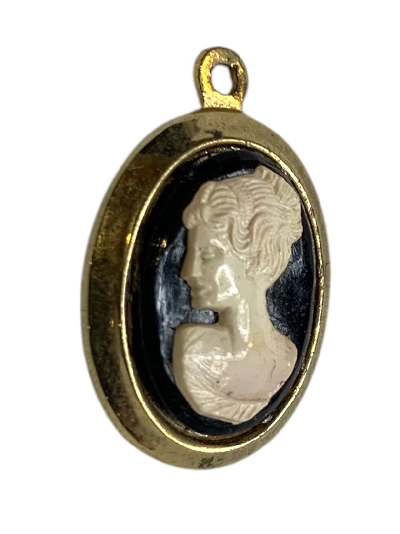 Cameo Pendant Charm Goldtone Black 1 Inch Costume Jewelry