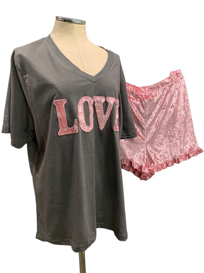 3X Bobbie Brooks Sleepwear Womens Shirt Shorts Set "Love"