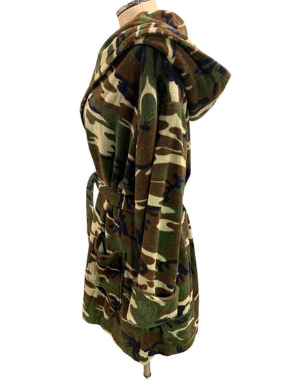 Medium TJ Lawford Womens Terry Camo Hooded Bathrobe Pockets