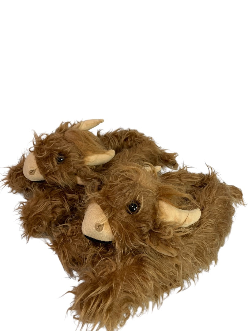 Size 7-9 Womens Adult Highland Cow Plush Slippers Non-Slip