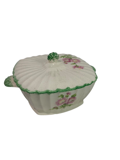 The Sebring Pottery Co Lidded Serving Dish Floral Green Trim