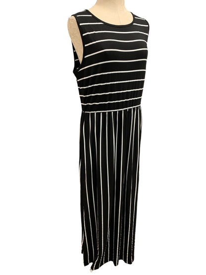 XL Hount New Sleeveless Striped Casual Long Maxi Dress Pockets