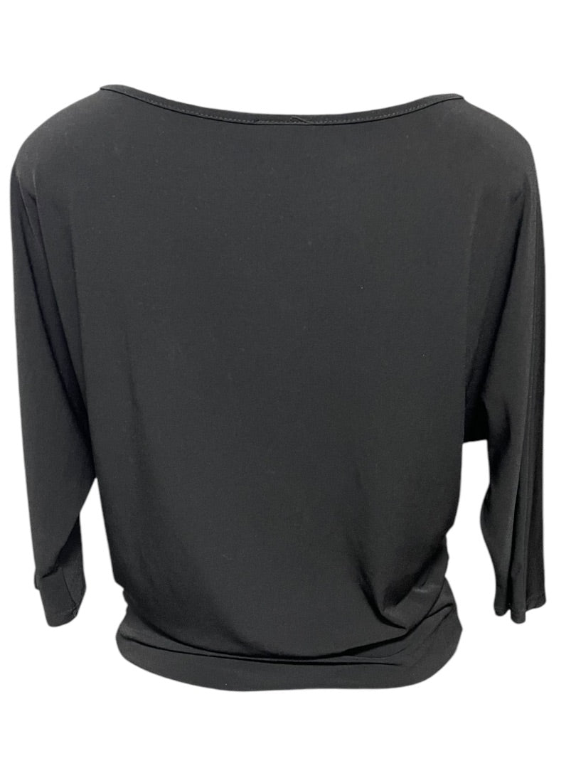 XS Clara Sun Woo Black Keyhole 3/4 Sleeve Banded Hem Womens Shirt Black