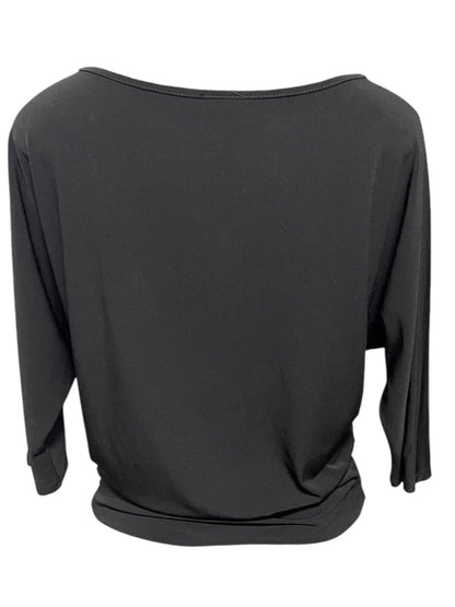 XS Clara Sun Woo Black Keyhole 3/4 Sleeve Banded Hem Womens Shirt Black