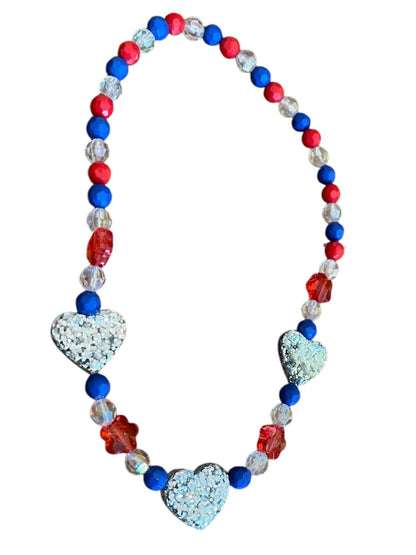 Girls Stretch Necklace Acrylic Beaded Overhead Red Blue Sparkle