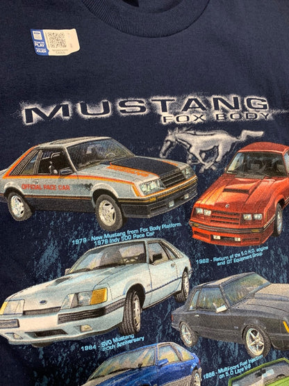 Small Mustang Fox Body Tshirt Ford Official History Blue