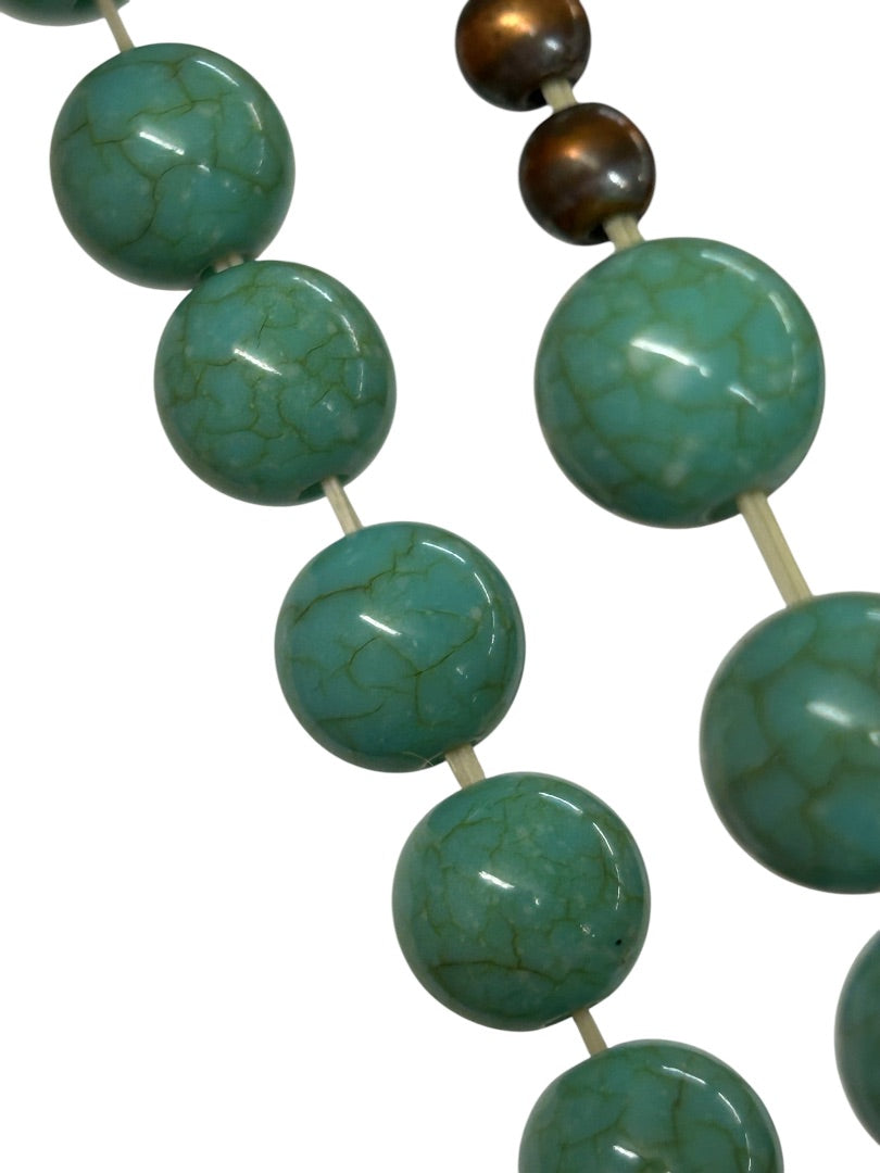 Acrylic Beaded Stretch Bracelet Faux Turquoise Bronze