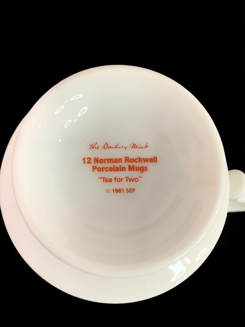1981 Norman Rockwell Porcelain Pedestal Mug "Tea for Two" The Danbury Mint