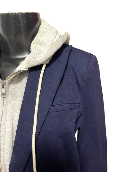 Small Central Park West Womens Detachable Hood Layer Jacket Blazer Navy