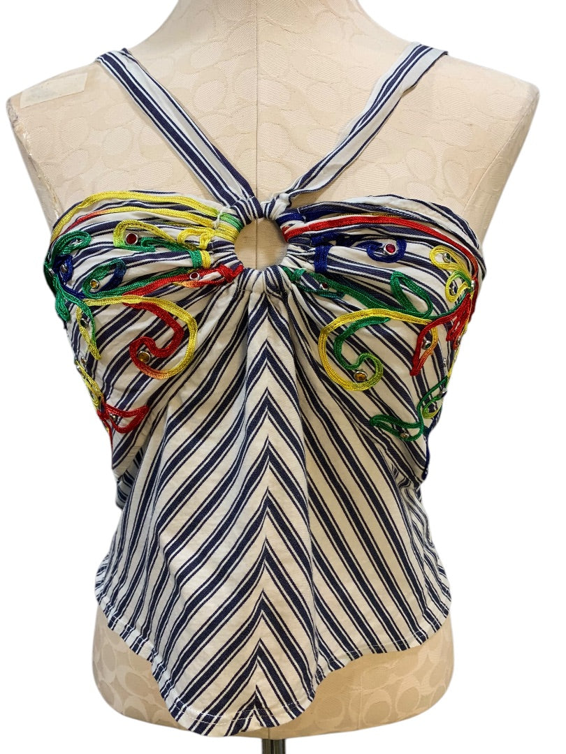 Medium Tiny Anthropologie Avril Womens Soutache Embroidered Halter Top